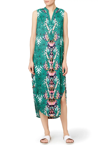 Mara Hoffman Maristar Tropical Print Sleeveess Midi Shirt Dress Green Women's M