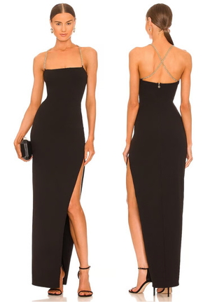 Nookie Estella Sleevless Long Dress with Gold Chain Straps Black Women's Small