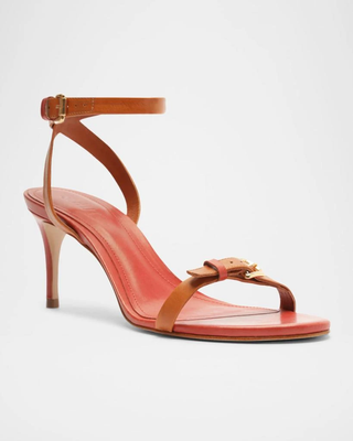 Schutz Aurora Mid Heel Leather Buckle Ankle-Strap Sandals Orange Women's 9.5