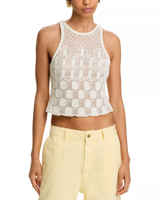 NWT ALC Rosa Crochet Knit Sleeveless Round Neck Crop Tank Top Cream Women's XS