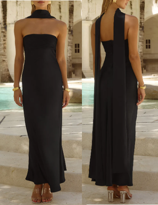 NWT Runaway the Label Elsa Satin Strapless Formal Maxi Dress Black Women's Medium