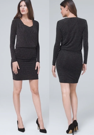 NWT White House Black Market Long Sleeve Sparkle Knit Blouson Minidress Black 10