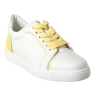 Christian Louboutin Fun Vieira Leather Low-Top Sneaker White/Yellow Trim 42/US 9