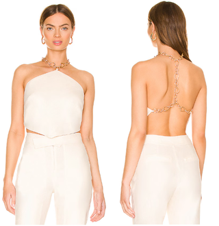 NWT Cult Gaia Olivine Halter Neck Crop Top with Chains Strap Off White Women's L