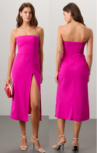 Amanda Uprichard Mandy Side Slit Strapless A-Line Midi Dress Pink Women's XS