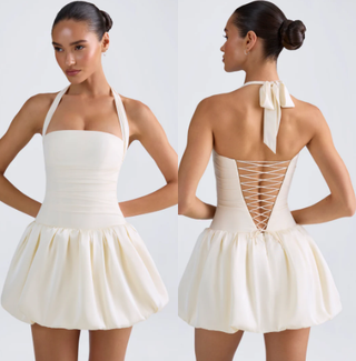NWT Oh Polly Ludmila Halterneck Lace-Up Bubble Corset Micro Mini Dress Ivory 6