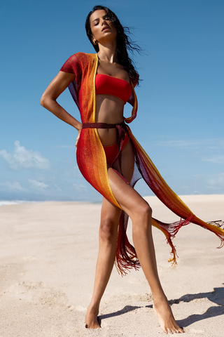 NWT Luli Fama Sunshine Addict Poncho Long Kaftan Cover Up Sunset One Size