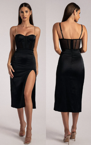 Meshki Talisa Chain Strap Side Split Corset Midi Dress Black Women's Size Small