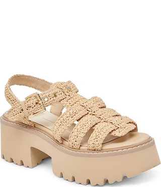 NWOT Dolce Vita Lasly Fisherman Chunky Platform Raffia Sandals Natural Women 9.5
