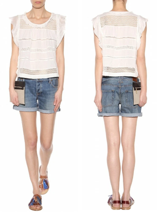 Isabel Marant Etoile Clara Eyelet Sleeveless Ruffled Blouse White 44 FR/ 12 US