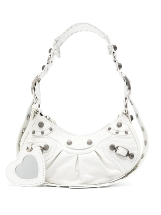 Balenciaga Le Cagole Leather Studded Shoulder Handbag Optic White