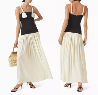 NWT Bahia Maria Tulipanes Sleeveless Colorblock Noa Maxi Dress Black Cream Small
