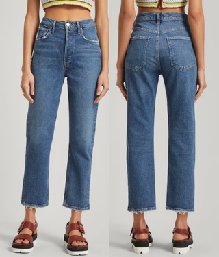 Agolde Riley High-Waisted Denim  Straight Leg Crop Jeans Blue Women's Size 32