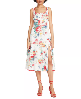 Betsey Johnson Riviera Tiered Floral A-Line Midi Dress White/Red Women's Size XS