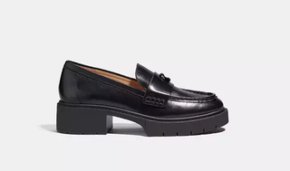 Coach Leah Chunky Lug Sole Leather Loafer with C Black Women's Size US 7.5