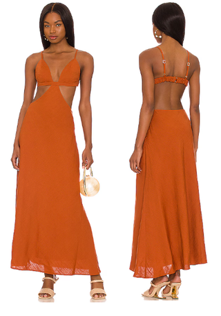 NWT Cult Gaia Selah Linen Sleeveless Cut Out Maxi Dress Amber Women's Large