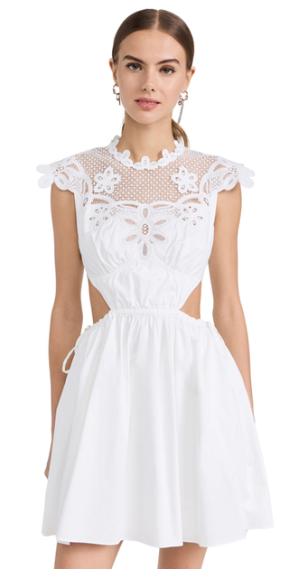 NWT Self Portrait Chemical Cotton Lace Bib Cut-Out Mini Dress White Women's 4