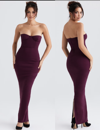 NWT House of CB Lucia Strapless Corset Bodycon Maxi Dress Grape Women's Size S