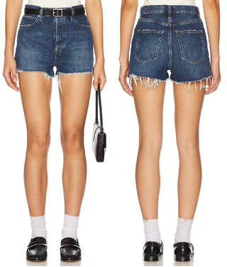 NWT Frame The Dare High Waisted Frayed Hem Denim Jean Short Blue Womens Size 26
