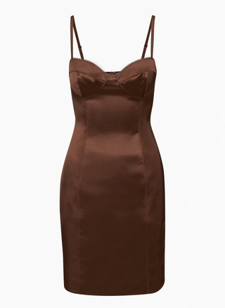 Wilfred Mirror Satin Sleeveless Bustier Bodycon Micro Dress Brown Women's Size 0