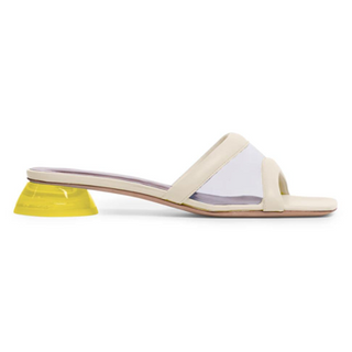 Staud Simone Leather Slip On Low Stacked Heel Mules Cream Golden Womens EU 38