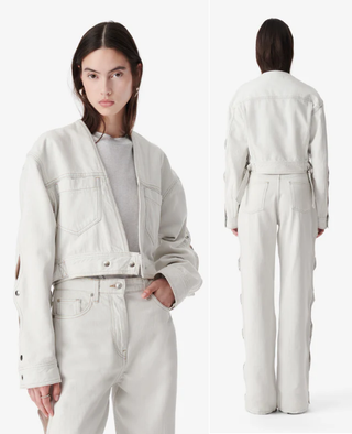 NWT IRO Paris Jasmin Cutout Crop Denim Jacket Dirty White Women's 34 FR / US 2