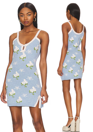 NWT LoveShackFancy Lopez Sleeveless Knit Minidress Periwinkle Orchard Women's S