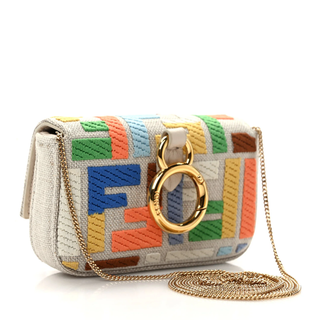 Fendi Nano Baguette Charm Bag with Colorful Embroidered Canvas FF Motif.