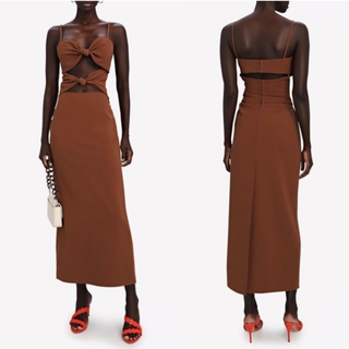 Ronny Kobo Kosta Sleeveless Sweetheart Cutout Maxi Dress Caramel Brown Women's S