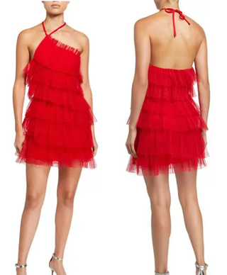 NWT Alexis Raina Tulle Sleeveless Tie Halter Mini Cocktail Dress Red Women's XS