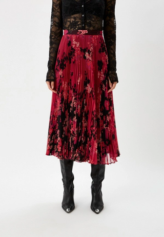 Twinset Milano Floral High Waisted Pleated Midi Skirt Pink Black Womens Small