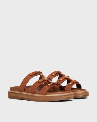 Celine Tippi Leather Slip on Strappy Slide Sandals Brown Women's Size EU 40.5