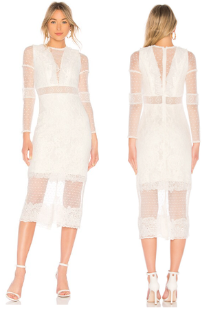 Alexis Sheer Swiss Dot Lace Ruffle Layered Bodycon Midi Dress White Women's XS