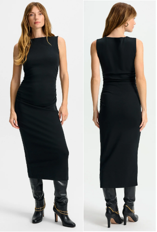 Veronica Beard Charissa Stretch-Cotton Bateau Ruched Bodycon Midi Dress Black XS