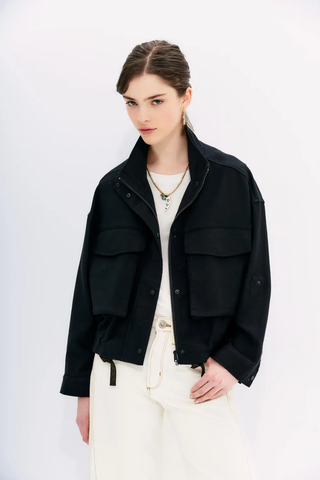 NWT Rapsodia Chaqueta Summer Snake Full Zip Utility Jacket Black Women's Size M