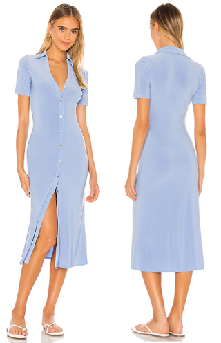 Song of Style Francine Short Sleeve Button-Up Midi Dress Cornflower Blue Medium