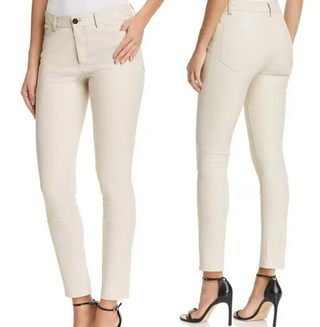Theory Bristol Mid-Rise Stretch Leather 5 Pocket Skinny Pants Chalk Women's 6