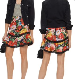 Alice + Olivia Eriko Lace-Trim High Rise Floral Mini Flare Skirt Multi Women's 4