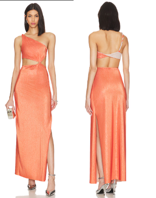 NWT Baobab Luana Lurex Cut Out One-Shoulder Maxi Dress Durazno Women's Size XS