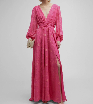 One33 Social Kathy Floral Burnout Deep V-Neck Balloon-Sleeve Maxi Gown Pink 8