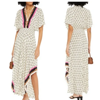 Maje Shirred Printed Crepe De Chine Maxi Dress White Multi Women's 36 FR / 4 US