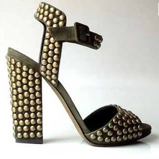 Giuseppe Zanotti Studded Suede Chunky-Heel Sandals Military Green Womens EU 39