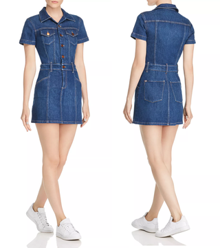 Alice & Olivia Amazing Short Sleeve Collared Denim Mini Dress Blue Womens Size 4