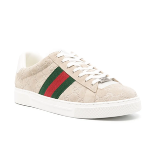 NWT Gucci Suede Ace Sneakers Oatmeal Beige with Green & Red Web Stripe Mens 9.5