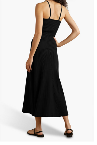 Anna Quan Galina Ribbed Knit Halter Neck A-Line Midi Dress Black Women's Size 8