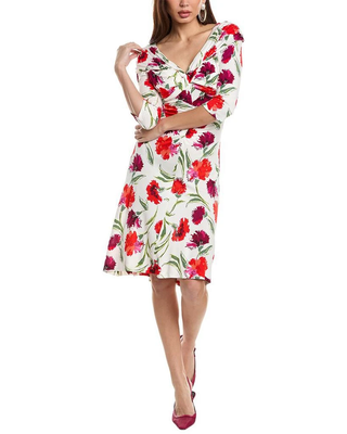 Diane von Furstenberg Jim Floral Jersey Knee Length Sheath Dress White/Red S