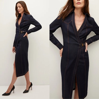 Veronica Beard Arlington V-Neck Denim Wrap Midi Dress Indigo Women's Size 0