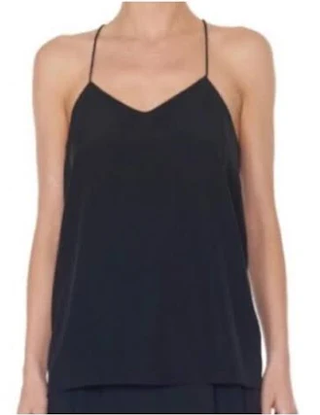 Tibi New York Sleeveless Spaghetti Strap V-Neck Tank Top Black Women's Size 12