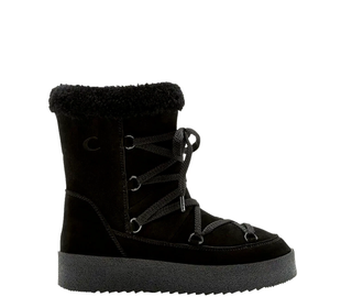 La Canadienne Emery Suede Shearling Cuff Lace-Up Winter Boots Black Women's 7