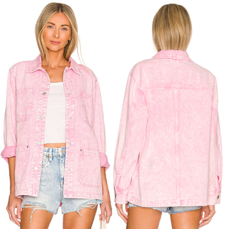 Blank NYC Mid Length Pocket Denim Jean jacket Strawberry Popsicle Women's Medium